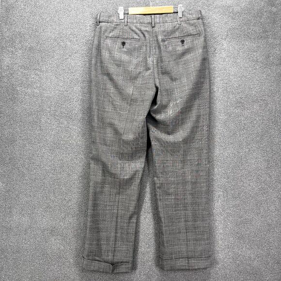 Lands‎ End Pants Womens 34 Gray Plaid Bootcut cuffed flat front pocket - Picture 2 of 16
